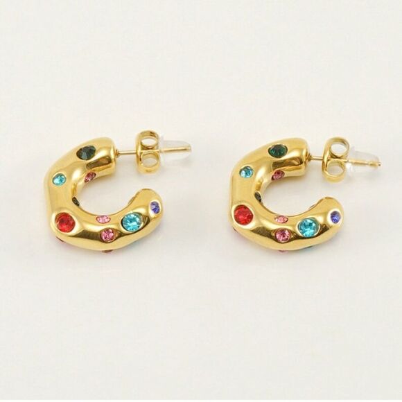 Rhinestone hoop earrings M56 - Picture 1 of 9